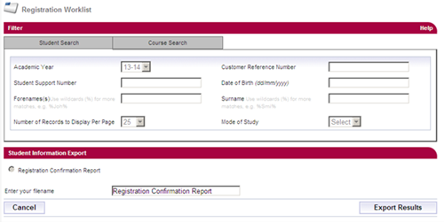 A screenshot of the student information export page in SIS.