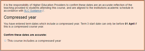 This image shows the confirmation check box that says, 'This course includes a compressed year'.