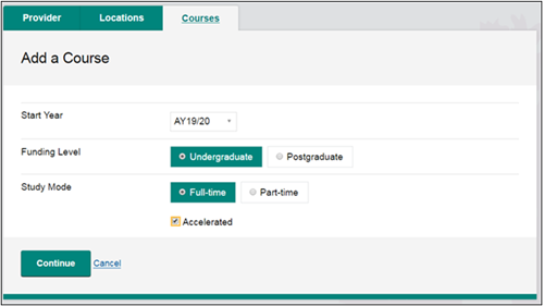 This image shows the Add a Course screen with the Accelerated checkbox selected.