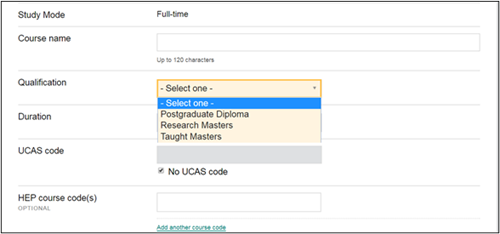 This image shows the qualification menu for Scottish postgraduate courses.