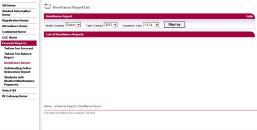 An image of the remittance reports menu option under financial reports.
