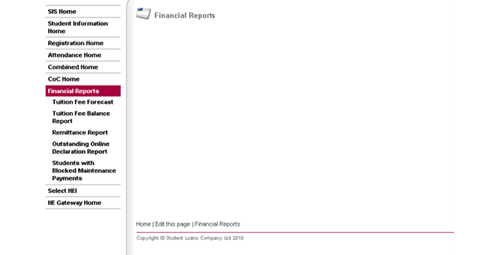 A screenshot of the financial reports menu in SIS.