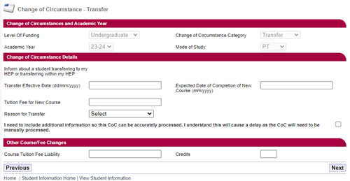 Post-liability Transfer CoC for application corrections