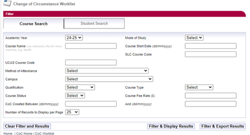 CoC worklist - Student Search
